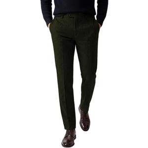 Ceehuteey Men's Retro Dress Suit Pants Thick Wool Flat Front Herringbone Tweed Trousers (38W x 30L, Army Green)