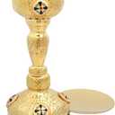 Needzo Solid Brass Chalice and Paten Set, High Polished Communion Goblet and Dish, Catholic Church Supplies, 11 x 5.25 Inches, 5 Diameter Plate