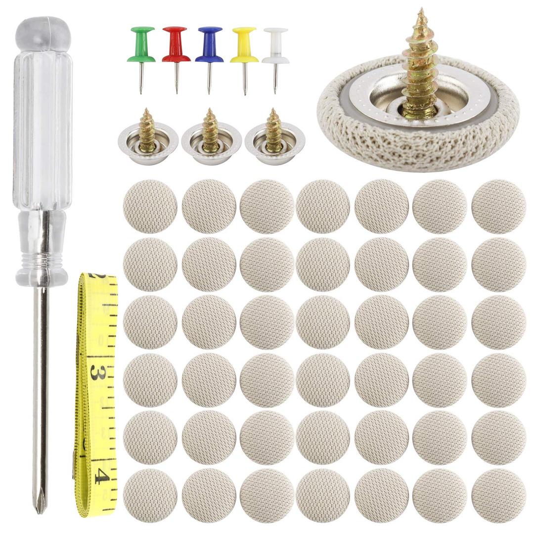 HighFree 60 Set of Automotive Car Roof Headliner Repair Button Pins Kit, Universal Auto Roof Snap Rivets Retainer for Car Roof Fixed, with Installation Tool, Fit All Cars (Grey Beige Grid)