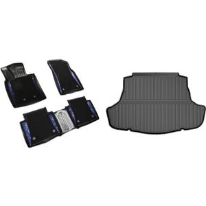 Bling Blue Diamond Double Layer Floor Mats & Black Cargo Liner Fit for Toyota Camry FWD Only 2018-2024 (Not Fit Hybrid) All Weather Heavy Duty Custom Fit Full Set