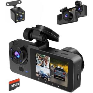 4K Ultra HD Dash Camera for Cars, Front & Rear Dual Lens, 32GB Card, Super Night Vision, 170 Wide Angle, WDR, 2.0" IPS Display, Loop Recording, G-Sensor, 24H Parking Mode