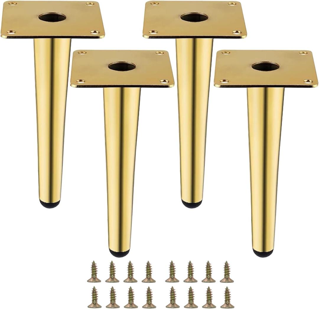 Gold Metal Furniture Legs Heavy Duty Straight Furniture Feet DIY Modern Replacement Legs for Cabinet Sofa Couch Chair-Set of 4 (Gold, 8") (8"-Set of 4)