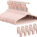Baby Velvet Hangers 50 Pack - 11 Inch Non Slip Felt Kids Hanger for Infant Clothes - Ultra Thin Baby Felt Hangers for Toddler Kids' Closet with 10 Hanger Clips - Pink