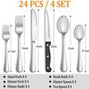 24 Pcs Silverware Set with Steak Knives Service for 4,Stainless Steel Flatware Set,Mirror Polished Cutlery Utensil Set,Home Kitchen Eating Tableware Set,Include Fork Knife Spoon Set,Dishwasher Safe