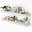 48W x 12D Long Floating Shelf, 12 Inch Deep White Floating Shelves for Wall Set of 2, Wood Shelves for Bedroom Living Room Bathroom Kitchen Home Office, Wall Shelves with Heavy Duty Bracket