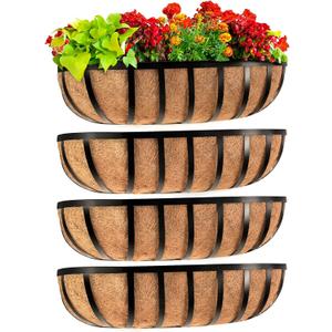Sekcen Railing Planter Window Box Deck Balcony Rail Planter 24 Inch for Porch Fence Patio Outdoor 4 Pack