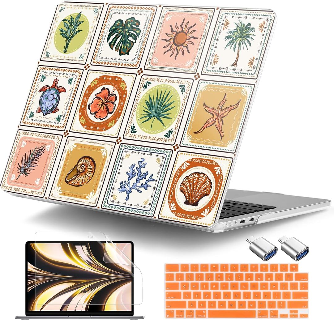 DONGKE for MacBook Air 13.6 Inch Case 2026 2025 2024-2022 A3449 A3240 A3113 A2681 M5 M4 M3 M2 Touch ID, Plastic Hard Shell & Keyboard Cover & Type C Adapter for MacBook Air 13 inch, Corals