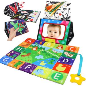 KUANGO 2 Pcs Small Tummy Time Toys Baby Mirror Newborn Toys 0-3 Brain Development, Tummy Time Mirror Baby Toys 6-12 Months High Contrast Montessori Infant 0-6 Months