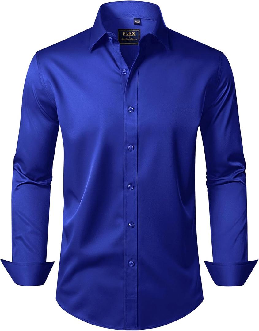 J.VER Boy's Long Sleeve Dress Shirts Solid Stretch Wrinkle-Free Shirt Kids Casual Button Down Shirts School Uniform (14-15 Years, Royal Blue)