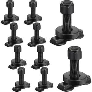 Therwen 10 Pcs L Track Double Lug Threaded Stud Nut Fitting Tie Down Bearing 5500 LBS Using with L Track Rail to Create Heavy Duty Bolt Down Anchor Points for Trailer Truck Bed Cargo Control