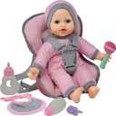 Baby Doll Carrier Car Seat, Baby Doll Accessories Set Includes Doll Bottles, 12 Inch Soft Baby Doll & Toys