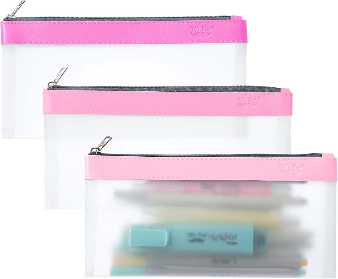 Mr. Pen- Clear Pencil Pouch, 8.50"x4.25", 3 Pack, Durable TPU Material, Medium Water-Resistant Pencil Bags with Smooth Zipper, Multipurpose Clear Pouch for Stationery, School, Office, Travel Supplies (Pink Shades)