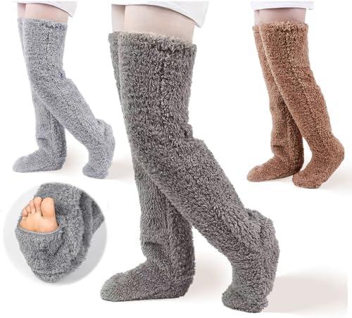 VQRZG 3pairs Women's Fuzzy Thigh High Socks, Furry Over Knee Fluffy Long Leg Socks, Stockings Winter Indoor Sleeping Warmers One Size