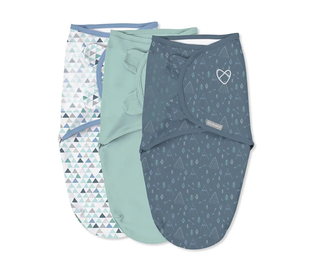SwaddleMe by Ingenuity Original Swaddle, 100% Cotton, Improves Sleep & Calms Startle Reflex, 3-6 Months, 1.0 TOG, 3-Pack, Baby Swaddle Blanket - Mountaineer