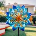 Solar Wind Spinners Outdoor - H60xW13 Metal Yard Art Kinetic Wind Spinners with Colorful LED Crackle Ball, Peacock-Style Windmill for Yard Lawn Garden Decor, Gardening Gifts for Women