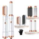 6 in 1 Air Styler Magic Hair Dryer Brush, Negative Ionic Blow Dryer Brush & 3 Heat Settings, Detachable Auto Curling & Straightening Volumizing, Frizz-Free Styling, Salon to Home Use (A-White-Pink)