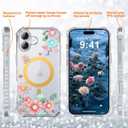 2 x PIXIU Case for iPhone 16 Compatible with Magsafe, Laser Glossy Pattern,Cute Curly Wave Clear TPU Bumper Military Grade Drop tection Phone Cover for Women/Girls -Pink Flower