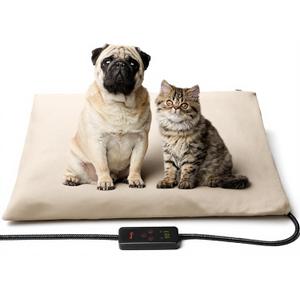 Toozey Pet Heating Pad, 6 Adjustable Temperature Dog Cat Heating Pad with Timer, Waterproof Heated Dog Bed with Chew Resistant Cord, Indoor Electric Pet Heated Mat 28x20in (Beige)