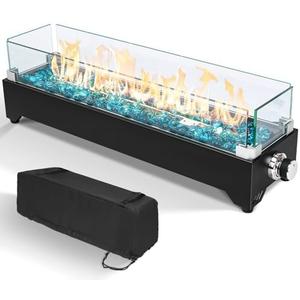 GRISUN 28" Table Top Propane Fire Pit, 45,000 BTU Tabletop Gas Fire Pit, Tabletop Firepit for Patio, Outdoor Portable Fireplace, Rectangular Fire Bowl with Glass Wind Guard, Glass Beads & Cover