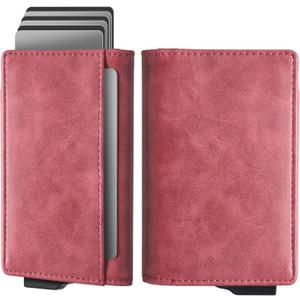 Navaris Pop Up Wallet with Inner Slots - Pop-Up RFID Blocking Card Holder w Cash Pocket - Slide Modern Trigger Wallet - Holds 10 Cards - Metal RFID Smart Wallets for Men (red, design 2)