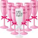 Yungyan 8 Pcs Wife of the Party Champagne Flute Acrylic Glasses Bachlorette Cups Plastic Reusable Unbreakable Champagne Cups for Bachelorette Wedding Bridal Shower Party(White and Pink)