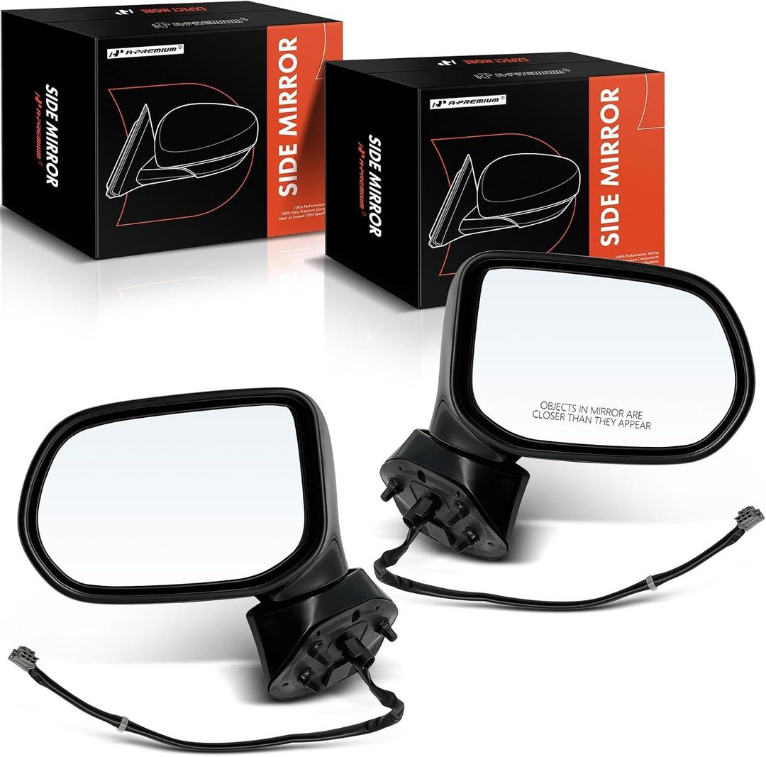 A-Premium Pair (2) Driver & Passenger Side Power Door Mirror - Compatible with Honda Civic EX/LX 2006 2007 2008 2009 2010 2011 Sedan - Non-Heated Manual Folding Black Smooth Outside Rear View Mirror