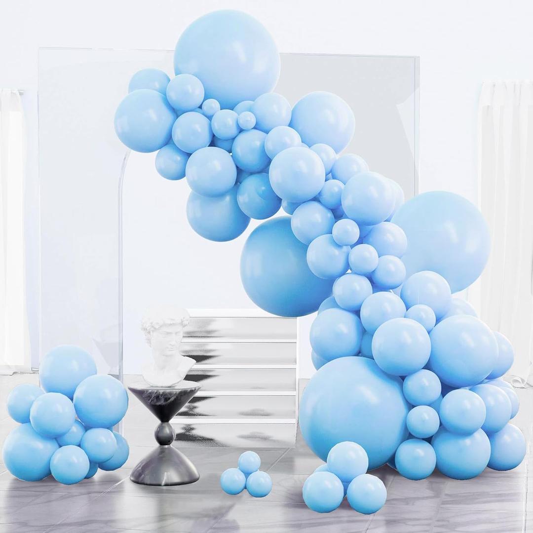 PartyWoo Light Blue Balloons 152pcs Different Sizes of 18 12 10 5 Inch Baby Pastel Sky Aqua Blue Balloon Arch Kit Garland for Birthday Gender Reveal Baby Shower Graduation Party Decorations Blue-Y4