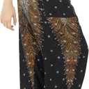 Boho Pants 2-Pocket Flowy Harem Pants Women for Yoga Travel Hippie Clothes (Black) Large