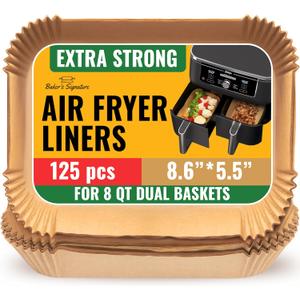Air Fryer Liners for Ninja Foodi Dual  125Pcs Disposable Parchment Paper for Ninja DZ201 DZ401, Instant Pot Vortex Plus, PowerXL Vortex  Non-Stick and Oil Proof for Easy Cleanup by Baker's Signature (8.6"x5.5" Rectangle)