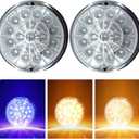 2PCS 17 LED Dual Revolution Watermelon Lights, Amber Turn Signal & Marker to Blue Auxiliary, Clear Lens & Stainless Steel Bezel for Freightliner, Peterbilt, Heavy Trucks & Trailers