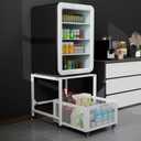 Mini Fridge Stand 21.7in x 21.7in, Higher 25.2in Fridge Stand with Storage Basket & Handrail, 8 Swivel Wheels, 88LBS Load Capacity, Beverage Refrigerator Stand for Home, Office, Dorm, Bedroom, White