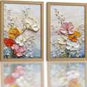 Framed 3d Relief Floral Wall Art Canvas Poster Prints 16x24 In 2p Be Hung
