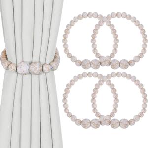 Magnetic Curtain Tiebacks, 4 Pack Curtain Holdbacks for Draperies, Elegant Wood Bead Tie Backs for Bedroom Decor, Boho Room Decor, Nursery Decor, Farmhouse Decor (Whitewashed)