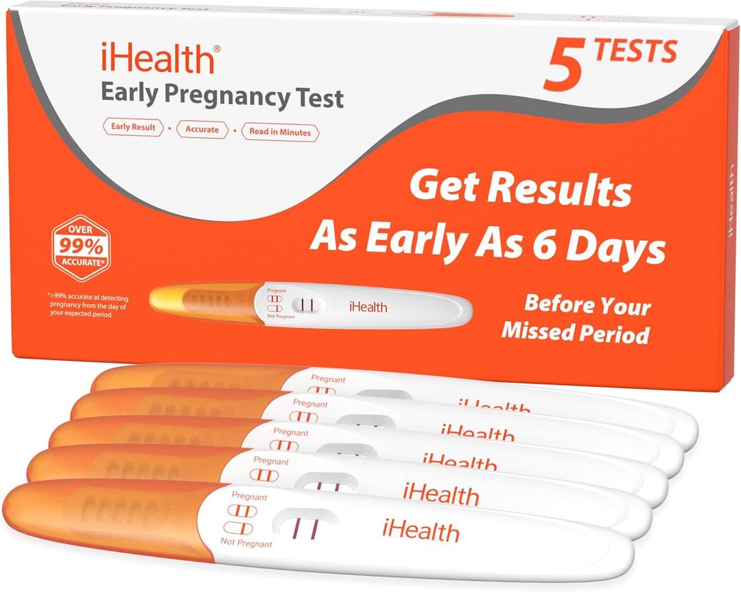iHealth Pregnancy Test 5-Pack Value Kit - Ultra Sensitive Early Detection(10mIU/mL) - Over 99% Accurate Early Pregnancy Test - Multi-Pack Pruebas De Embarazo for Reliable Home Tracking