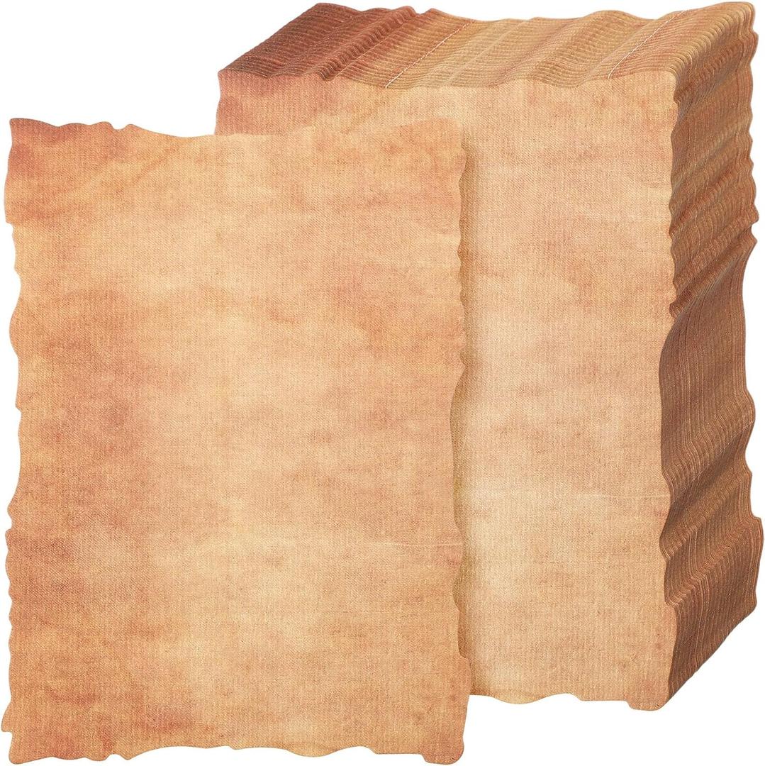 Harloon 100 Sheets Vintage Old Looking Cotton Watercolor Paper Cardstock Blank 200 GSM Thick Antiqued Deckle Edge Virgin Paper for Drawing Writing Printing Invitations Greeting(5x7 Inch,100 Pcs)