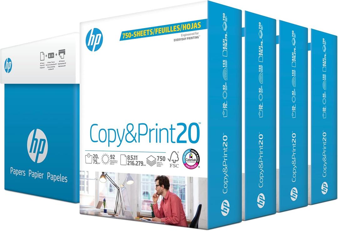 HP Printer Paper | 8.5 x 11 Paper | Copy &Print 20 lb | 4 Bulk Pack Case - 3000 Sheets | 92 Bright | Made in USA - FSC Certified | 200030C