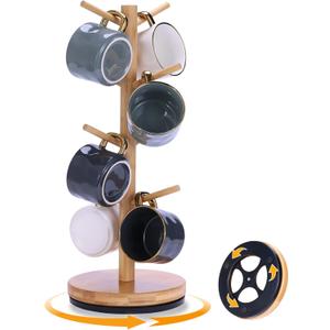 Mug Holder Tree, Upgraded 360 Rotated 8 Hooks Coffee Mug Holders for Counter, Bamboo Mug Rack Stand for Coffee Bar Accessories