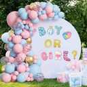7.2FT Round Backdrop Cover White Round Arch Cover and Boy or Girl Decal Sign - Adjustable Spandex Circle Arch Cover for Birthday Party, Baby Shower, Wedding Decorations