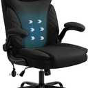 Ergonomic Office Chair, PU Leather High Back Executive Chair with Adjustable Inflatable Lumbar Support and Padded Flip-Up Arms, Recline Swivel Task Computer Chair for Home Office, Black