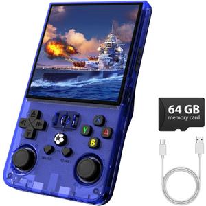 R36MAX Retro Gaming Console, Retro Handheld Games Console with 64GB TF Card, Portable Hand Held Open Source Linux System, 4.0 inch IPS HD Screen Video Game Consoles, 4000mAh Battery (Blue)