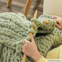 WESHIONGOO Chunky Knit Blanket Throw 51"63" Knitted Throw Blankets for Couch Bed Fluffy Soft Blanket with Jumbo Chenille Yarn Thick 100% Handmade (Sage Green)