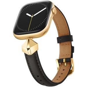 Amazon.com: WFEAGL Leather Band Compatible with Apple Watch Bands Women 38mm 40mm 41mm 42mm(Series 11/10),Dressy Slim Grain Genuine Leather band for iWatch SE Series 11/10/9/8/7/6/5/4/3/2/1-Black/Gold : Cell Phones & Accessories