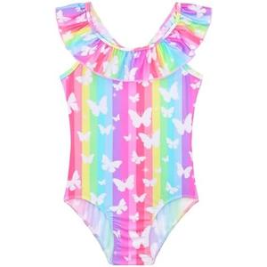 Snowheart Girls Swimsuit One Piece Bathing Suit Kids Quick Dry Shoudler Ruffle Floral Swimwear Size 140