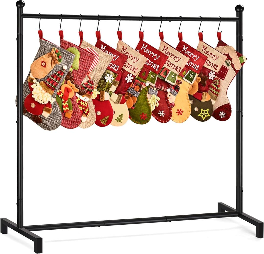 popamaz Christmas Stocking Holder Stand with 10 Hooks, Floor Metal Stocking Hangers, Christmas Holiday Dcor Hanger Display for Home, Floor, Living Room (Black)