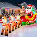 12 Ft Long Christmas Inflatable Black Santa Rides in a Sleigh Pulled by Three Reindeer with Gift Box, African American Christmas Decorations Builtin LED Lights Blow up Xmas Decor for Yard Lawn Garden