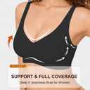 Soft Intention Jelly Wireless Bra, Minimizer Bras for Women Deep V Bra, No Underwire Seamless Full Coverage (Black, M)