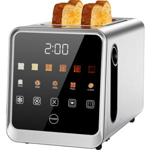 Toaster 2 Slice with Smart Digital Touchscreen & 1-Touch Memory | Stainless Steel 1.5" Extra-Wide Slots for Bagels & Artisan Bread | 900W for Fast, Even Toasting | Defrost, Reheat, Single-Slice Mode