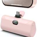 Lightweight Pink USB C Power Bank Portable Charger 5000mah with Kickstand for iPhone 17,Type-c Battery Pack Charger with Digital Display for iPhone 16/Samsung/Android phones, Pinky Gift for Her Phones