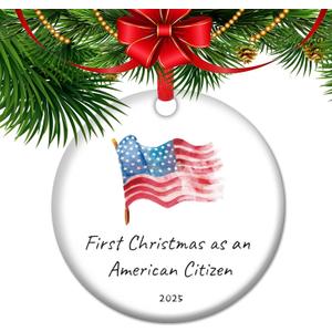 First Christmas As American Citizen Ornament, 2025 New Citizen Gift Immigration Keepsake Patriotic Decor Ceramic Ornament, Pound of U.S. Citizen (T01)