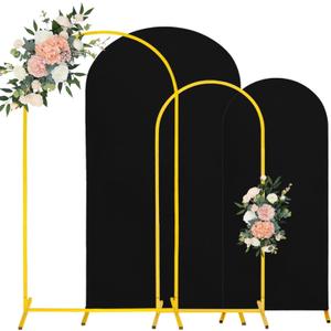 7.2FT, 6FT Wedding Arch Stand and Matching Black Spandex Fitted Arch Backdrop Cover Set, Round Top Chiara Backdrop Stands and Covers for Birthday Party Baby Shower Banquet Arch Decor (Black)